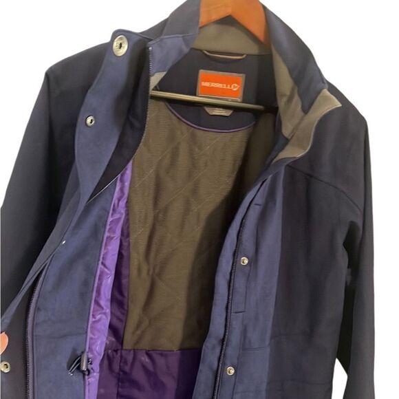 Merrell Opti-shell Navy Blue Front Pockets Snap Zip Closure Coat Size Large - Picture 2 of 14